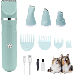 Набір для грумінгу собак 4-в-1: ножиці, щітка, гребінець, тример. Для собак, котів, цуценят. Зелений