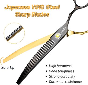 Професійна вигнута ножиця для грумінгу домашніх тварин 7.5 дюймів, 56 зубів, кут вигину 25°, золота, преміум-якість