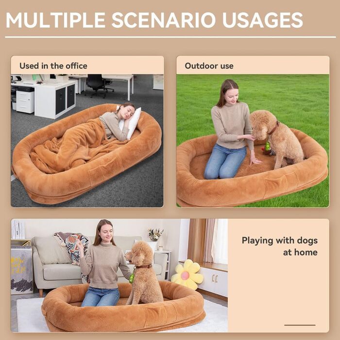 Ліжко для собак великих порід, 160 x 93 x 27.9 см, з піднятим м'яким бортиком, знімним чохлом, водонепроникним вкладишем та додатковою ковдрою. Миється, розкішне, пухнасте ліжко для комфортного сну.