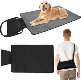 Зручна водонепроникна ковдра для тварин, 100 x 70 см, для кемпінгу, собак, котів, підстилка, зігріваюча ковдра для собак з сумкою, лежанка для собак, килимок для собак, ковдри для тварин для відпочинку на вулиці та в приміщенні, туристична ковдра для домашніх тварин (Чорний)