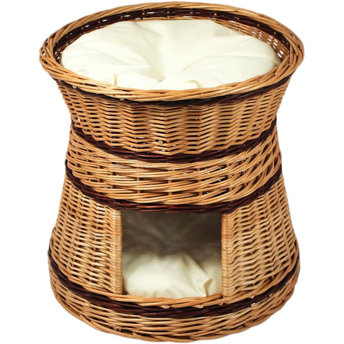 Кігтеточка-лежанка для котів та собак, 2-ярусна, з подушкою, діаметр 47 см, з натуральної лози