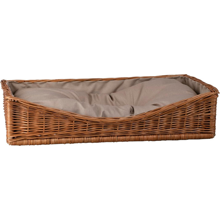 Плетіний корзинка-ліжко для собак та котів з подушкою, 80x50 см, натуральний колір, бежевий