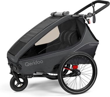 Qeridoo Kidgoo 2 Steel Grey: Причіп для велосипеда 2 дітей з амортизацією та системою ARS | Дитяча коляска-причіп | Складаний дитячий причіп-візок | Qeridoo