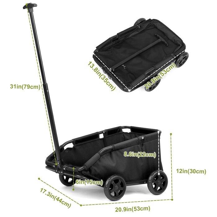 Складаний візок для маленьких тварин: зручний транспорт для собак та котів з килимком та сумкою (темно-зелений, чорний)