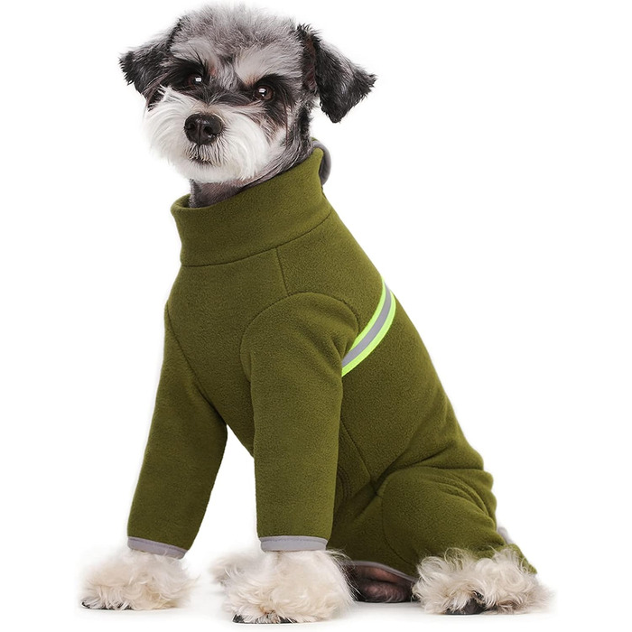 Зимовий одяг для маленьких собак: теплий зимовий пуховик, м'який фліс з світловідбиваючим блискавкою, комбінезон для цуценят, піжама для домашніх тварин, костюм, одяг (оливковий, розмір M)