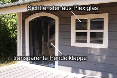 Будка для собак SunnyDogs з масивного дерева | Тепла та водовідштовхуюча будка з дахом та терасою | Розміри: 130 x 118 x 108 см