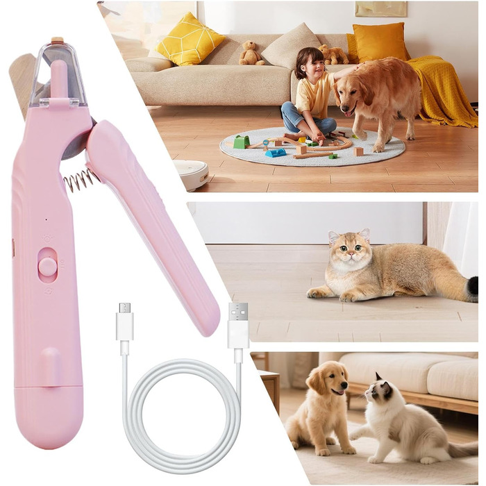 Триммер для нігтів собак з LED-підсвічуванням та акумулятором. Підходить для собак, цуценят. Рожевий колір.