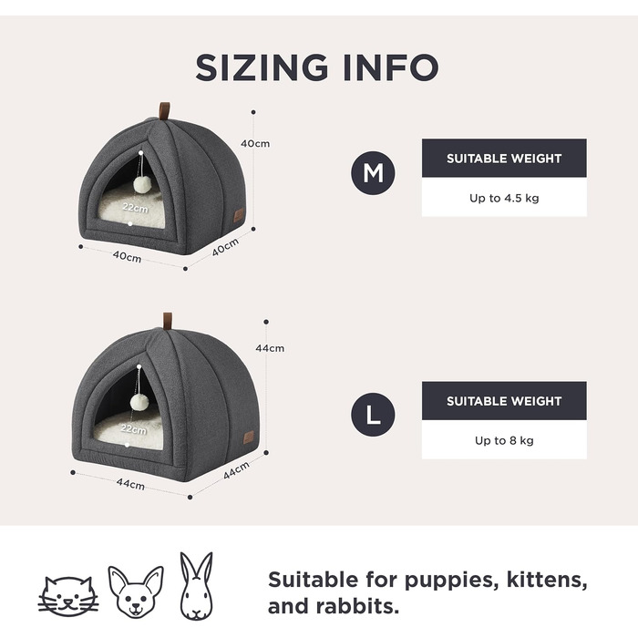 Кішка ліжко BEDSURE велике, 40x40x40 см, кішка печера, знімний плед Sherpa, іграшка, миється, темно-сірий