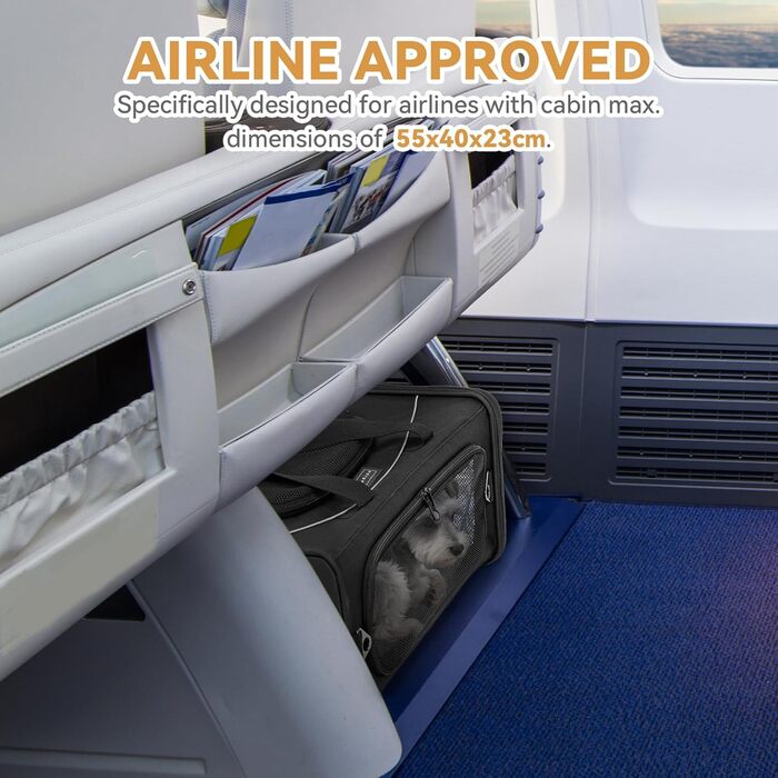 Транспортна сумка для собак та котів Petsfit 55x40x23, авіаперельоти, авто, поїзд | Чорний колір