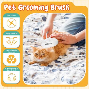 Бурштук для догляду за шерстю собак та котів 3-в-1 з функцією розпилення, самоочищується, антистатичний