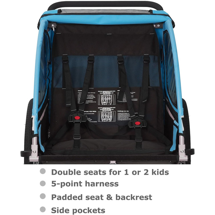 Дитячий причіп Tiggo 2 в 1: велосипедний причіп та біговий причіп для дітей, блакитний