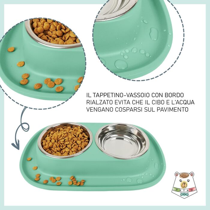 Миска для кота Patam Doppel з нержавіючої сталі з антиковзною підкладкою, італійського виробництва, Jerry Grün