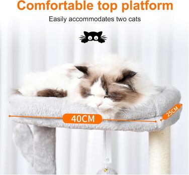 Кігтеточка для котів Heybly Kratzbaum 100 см: комплексна кігтеточка з платформою, гамаком, іграшками, сірого кольору HCT006SW