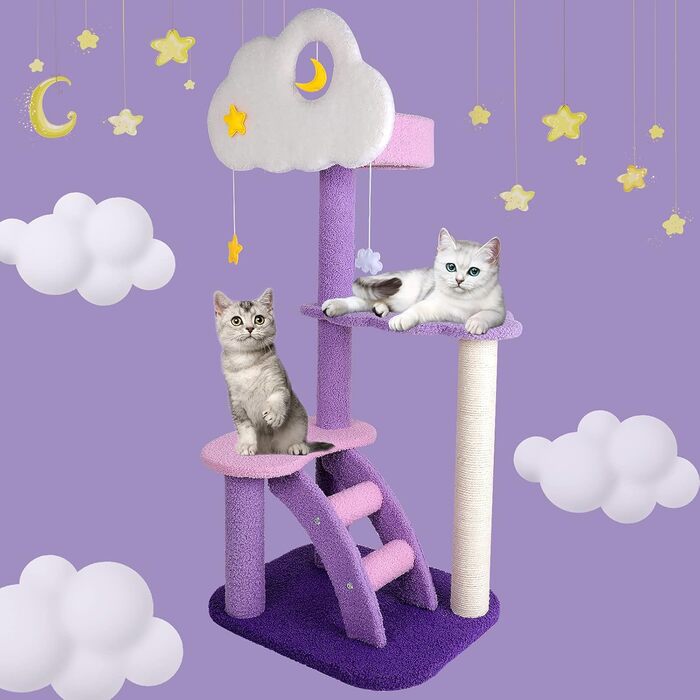 Котяче дерево Lucky Monet, 3-рівневе, 109,9 см, лілово-рожеве, з будиночком і когтеточкою, для домашніх котів