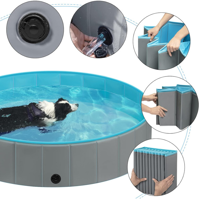 Басейн для собак EUGAD, складаний, 120x30 см, сірий. Плавальне озеро для собак, антиковзне PVC.