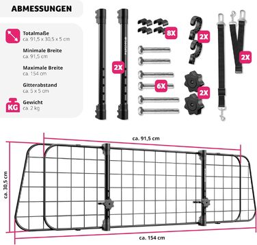 Авторешітка для собак tectake® - універсальний захист багажника, регульована ширина, мобільна перегородка, аксесуари для подорожей з собакою