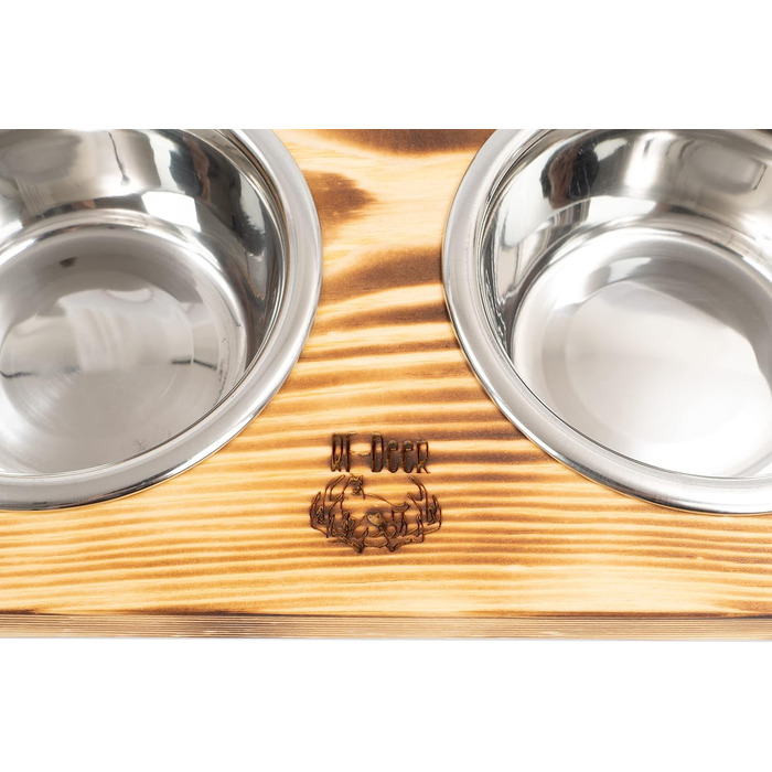 Диспенсер для корму для собак та котів RF-Deer з дерева з 2 нержавіюними мисками, піднятий годівниця для собак, годівниця для котів, миска для собак, бар для собак, годівниця для котів, легко мити, 48x26x13 см, великий (малий)