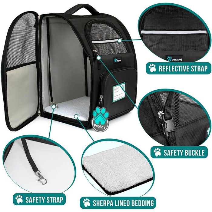 Рюкзак для кота PetAmi - переноска для тварин, рюкзак для собак, кошенят, кемпінгу, чорний