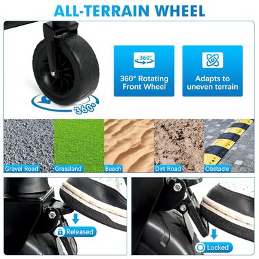 Сучасний візок для собак великих порід Snagle Paw з багажником, рампою та зручним ручним гальмом, чорно-синій