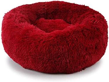 Кругле ліжко для собак Loir Fluffy, 70 см, червоне, м'яке плюшеве, для глибокого сну