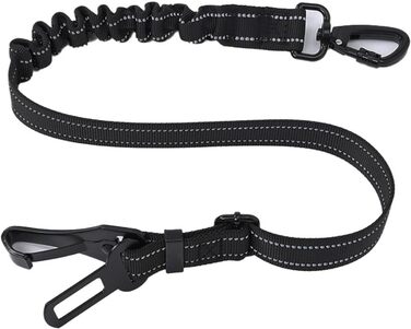 Авторемень для собак у машину, ремінь безпеки для собак, регульований авторемень з амортизатором та металевим карабіном (Чорний, 60см)
