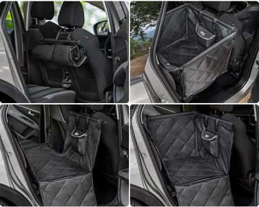 Автокрісло для собак RAGI з ременем безпеки - міцне та стабільне. Захист сидінь авто, переноска для собак на заднє сидіння. Чорний колір.