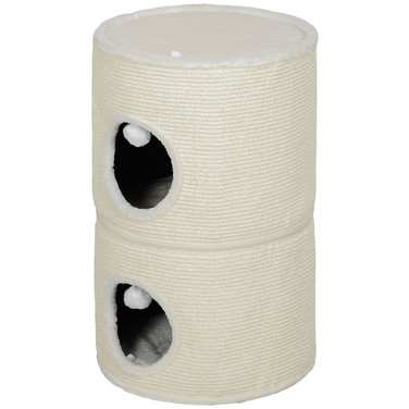 PawHut Scratching Barrel, Бочка для кішок висотою 69 см з 2 отворами, Play Ball, Подільне котяче дерево, Cat Tower для кішок до 5 кг, Cream White | Аосом