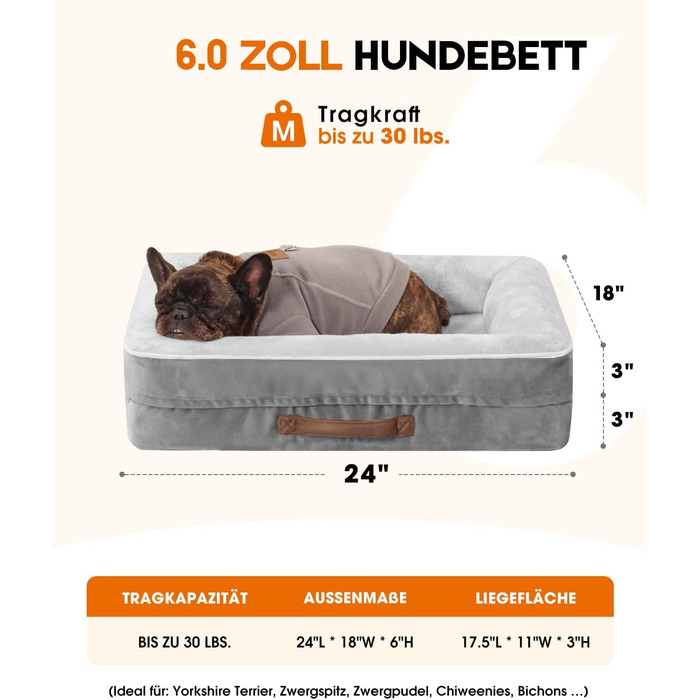 Ортопедичне ліжко для собак середніх порід, корзина для собак, що стирається, з яєцеподібною піною, водонепроникний диван для собак з неслизьким дном та чотиристоронні подушки (світло-сірий, 61x46x15см)