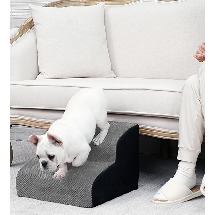 Сходинка для собак Fellie: портативна, 2-ступенева, знімний чохол, для маленьких собак та котів, сіра