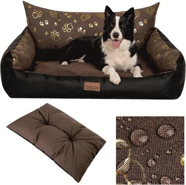 Ліжко для собак - м'яке ліжко-корзина для собак, котів, маленьких, середніх та великих собак - подушка для собак, собаче ліжко, лежанка для собак, місце для сну - 63x48 см - (XXL - 107x80 см, Колір: Коричневий з лапами)