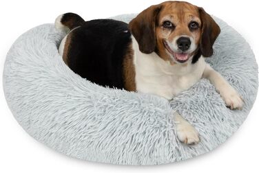 Кругле собаче ліжко Normani для великих та маленьких собак - ергономічна подушка-доннат - диванчик для собак з високим бортиком (Світло-сірий, 80x80x24 см)