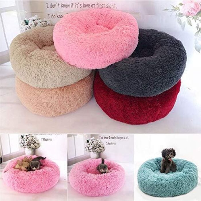 М'яке ліжко для домашніх тварин, ліжко-пончик з розкішним хутром, круглий або овальний килимок для собак та котів, дуже м'яке ліжко для котів та маленьких собак, колір кава, 70x70 см