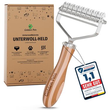 Двостороння щітка для собак та котів 2в1: щітка для підшерстка та гребінець для видалення підшерстка та ковтунів, бамбук, розмір M-L + E-book