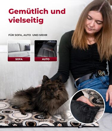 Підстилка для собак XS (45x65 см) – Двостороння, м'яка, з наповнювачем 3 см – Ідеально для дивану, авто та переноски – Виготовлено в Німеччині (55 x 75 см, Мандала Антрацит)