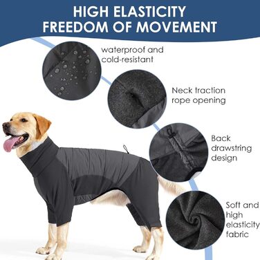 Водонепроникний теплий зимовий одяг для собак, вітронепроникний костюм для собак середніх та великих порід, одяг для собак з отвором для шлейки – сірий (XL)