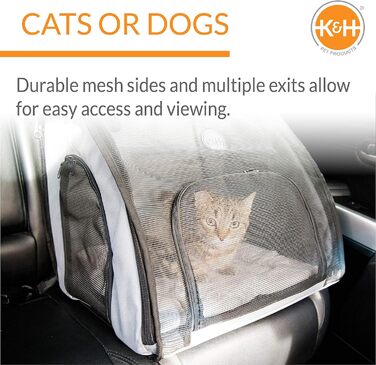 Закритий автомобільний сидіння-переноска для собак K&H Pet Products, безпечна дорожня сумка для домашніх тварин з м'якими стінками, багато входів, сітчасті вікна, знімний чохол, для подорожей