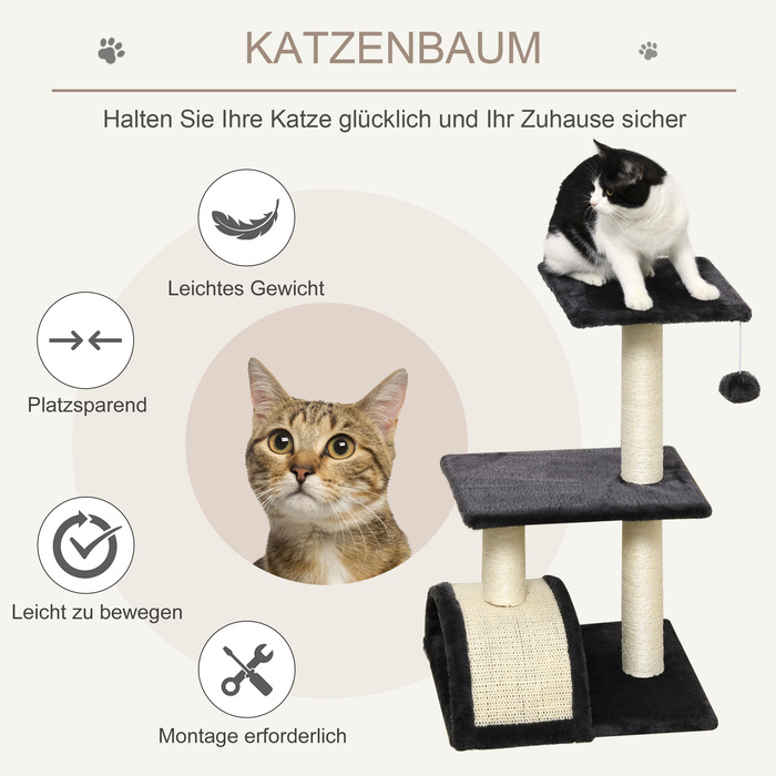 Кігтеточка PawHut стайня, котяче дерево для маленьких кішок, з ігровими м'ячами, кігтеточка, жердинки, стайня, темно-сірий | Аосом