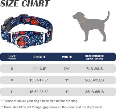 Нашийник для собак Hikiko Martingale, класичний, міцний, надійний, для малих, середніх та великих собак, розмір L (Plum Blossom, Medium)