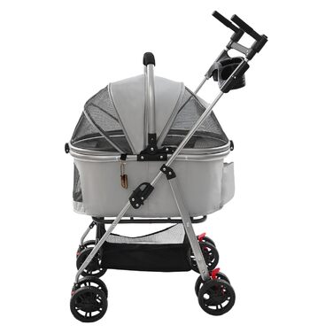 Візок для собак та котів, складний, до 12 кг, з кошиком та страхувальним тросом, сірий