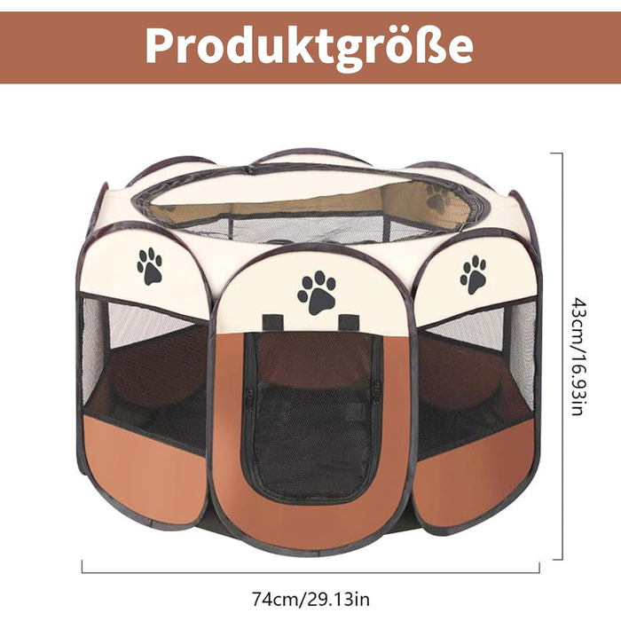 Портативний вольєр для цуценят та дрібних тварин 74x43 см (колір кавовий)