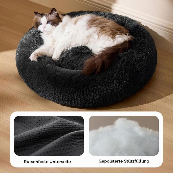 Ліжко для котів та собак BEDSURE, Ø50 см, кругле, плюшеве, сіре - м'який лежак для котів та маленьких собак