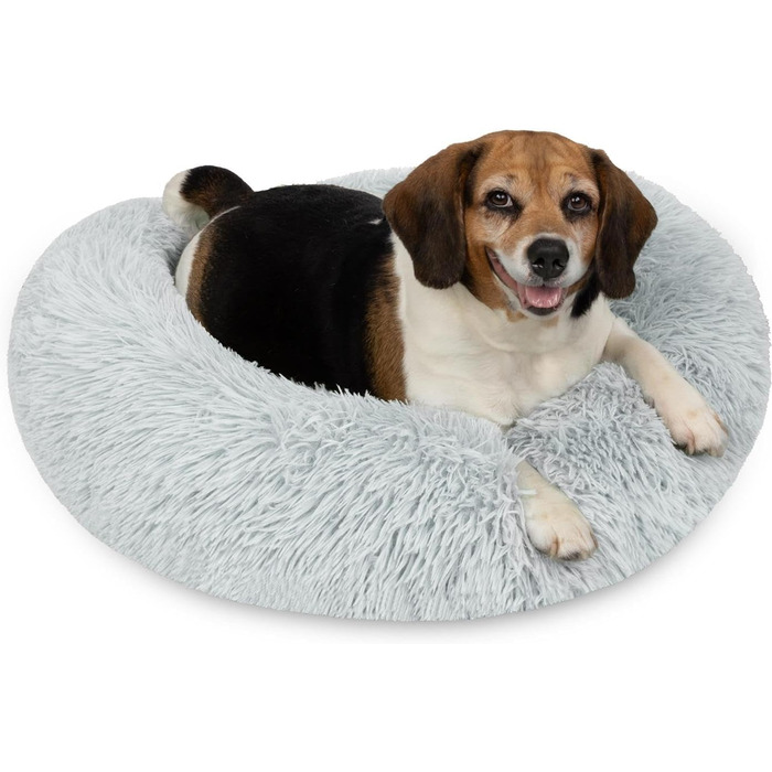 Кругле собаче ліжко Normani для великих та маленьких собак - ергономічна подушка-доннат - диванчик для собак з високим бортиком (Світло-сірий, 80x80x24 см)