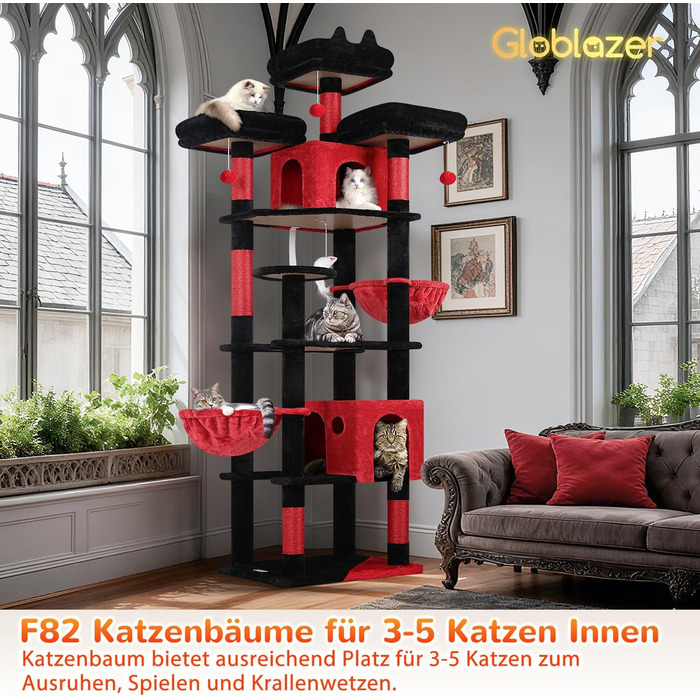 Драбина-будинок для котів Globlazer XXL 209 см з 3 сидіннями, 2 будиночками, 2 кошиками та великою платформою. Стабільна, для 3-5 котів.