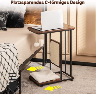 Столик COSTWAY з когтеточкою з сизалю, 4 в 1, меблі для котів, когтедряпка з знімним подушкою та м'ячиком, когтеточки у стилі меблів, ліжко для котів для вітальні/спальні, рустичний коричневий