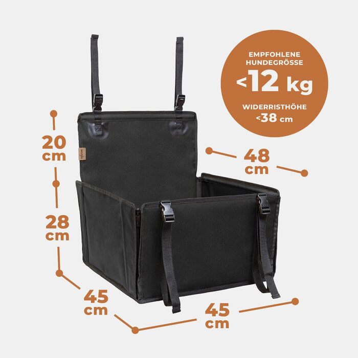 Автокрісло для собак WUGLO Extra Stable - чорне, для малих та середніх порід, водонепроникне, з 4 ременями кріплення