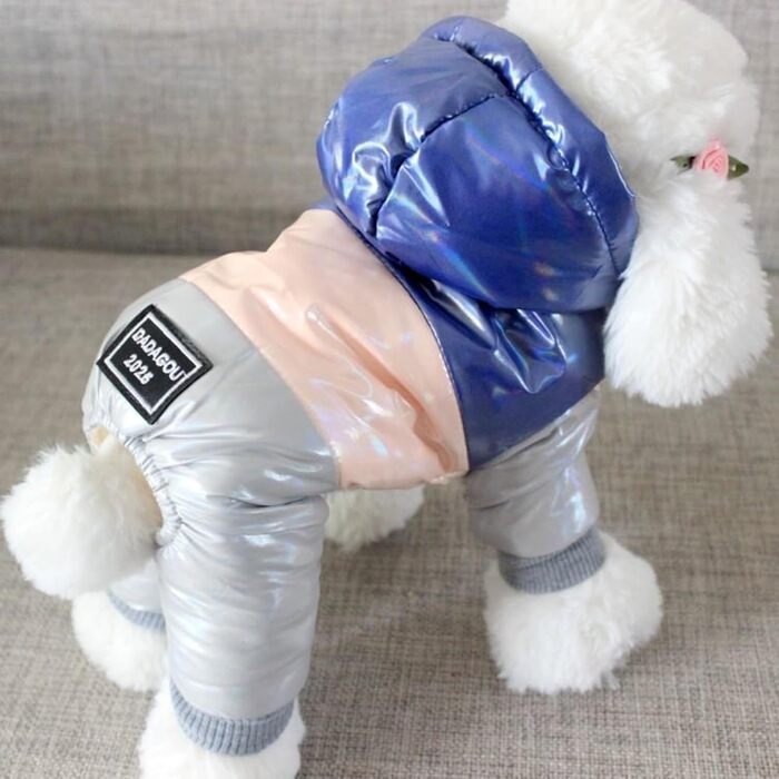 Зимовий одяг для собак: пуховик, комбінезон, зимова куртка. Водонепроникний зимовий теплий одяг з капюшоном для собак. Кольори: фіолетовий, жовтий. Розмір S