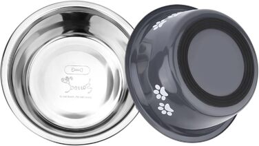 PETTOM Миски для собак з нержавіючої сталі, 2 шт. (4000 мл), з антиковзким силіконовим дном, для великих, середніх та маленьких собак, миска для їжі та води, сірий колір
