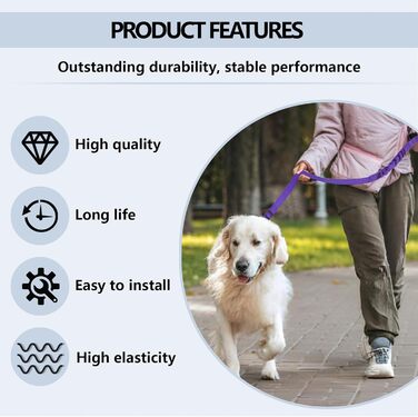 Ремінь безпеки для собак у машину, подвійний, еластичний, регульований, з амортизатором та карабіном для маленьких та середніх собак (фіолетовий)