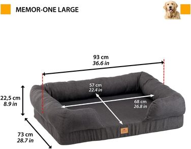 Крісло-ліжко для собак великих порід Ferplast, м'який ортопедичний лежак з memory foam, 93 x 73 x 22,5 см, сірий, миється