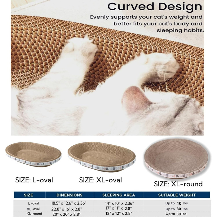 Килимок-подряпування для котів 2 шт., овал, 61 см, з м'якою лежанкою, з картону, для дому